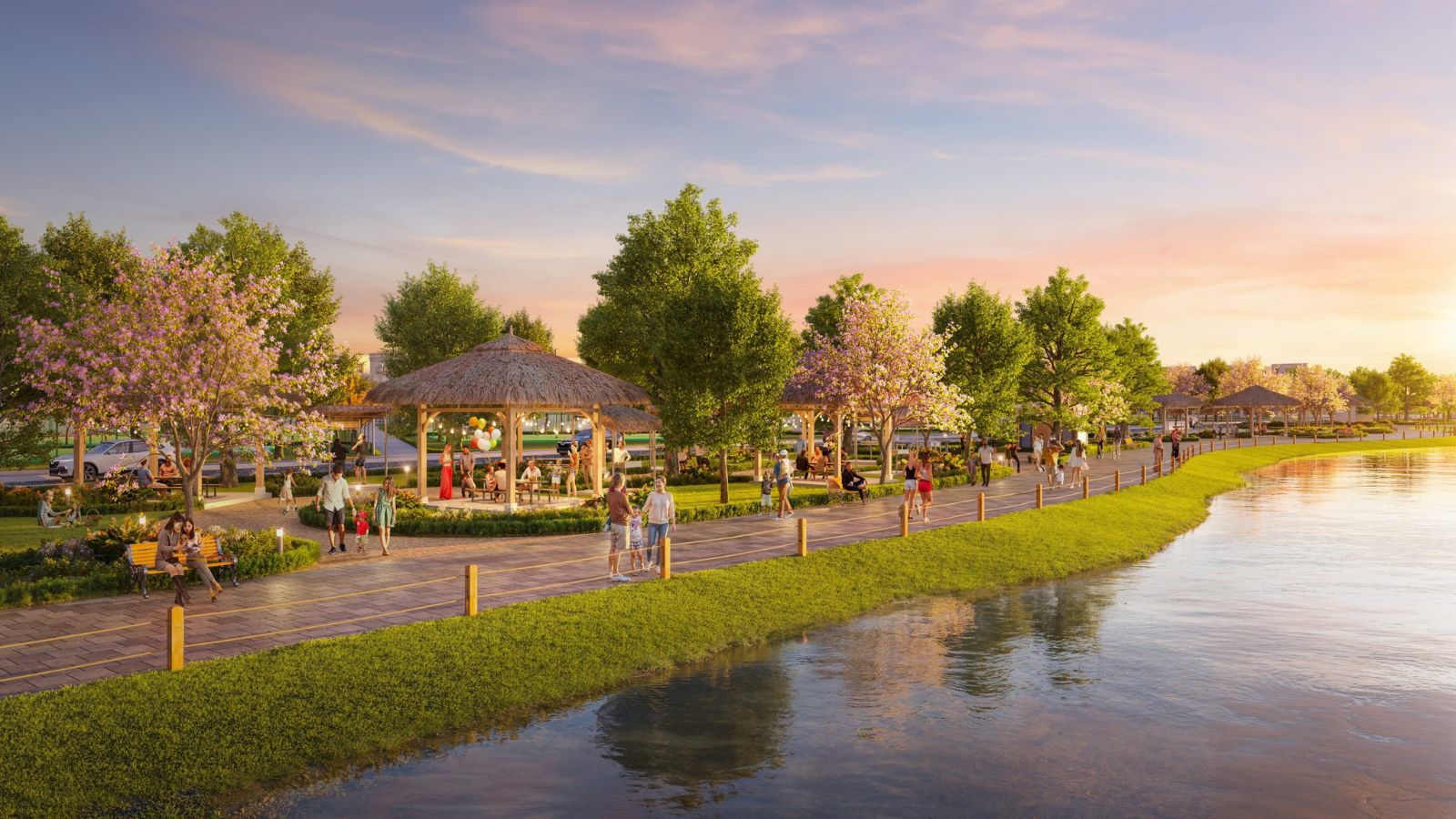 khu nướng bbq bên sông không gian thoáng đãng ở công viên BBQ Park tại Vinhomes Wonder City