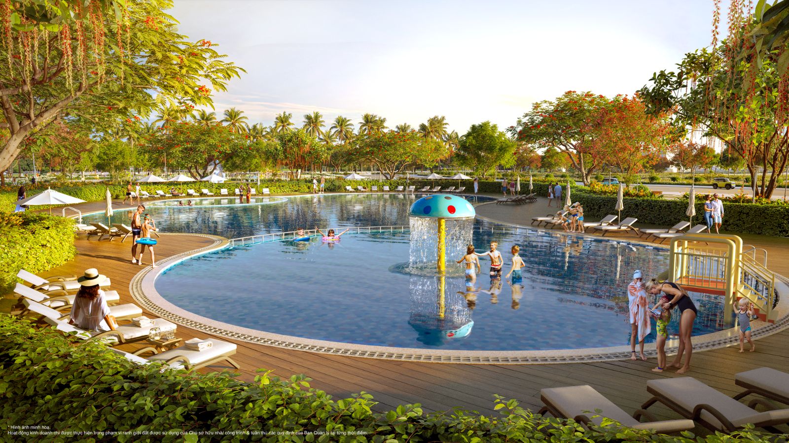 Bể bơi trẻ em và người lớn trong công viên ở Vinhomes Wonder City