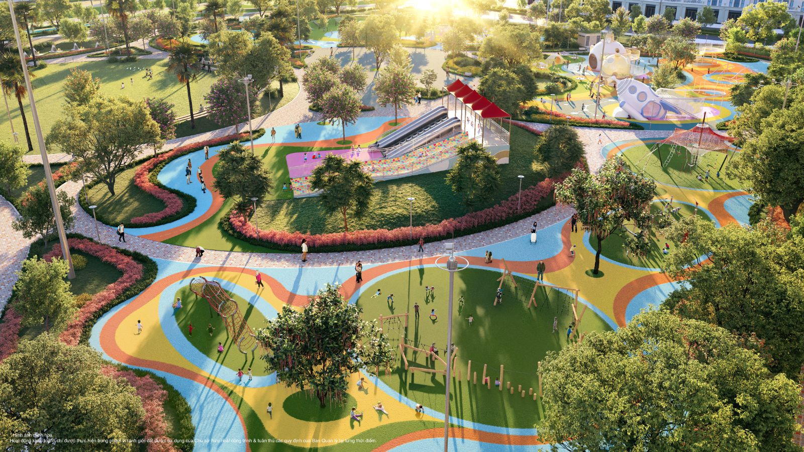 Sân chơi thanh thiếu niên trong công viên xanh mát ở Vinhomes Wonder City Đan Phượng